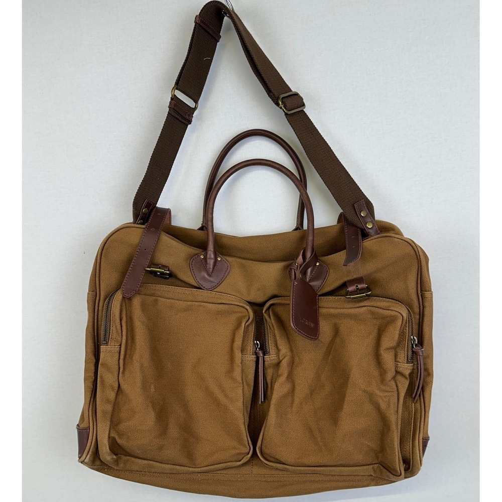 J.Crew Canvas Leather Weekender Duffel Brown Khaki Travel Bag OS